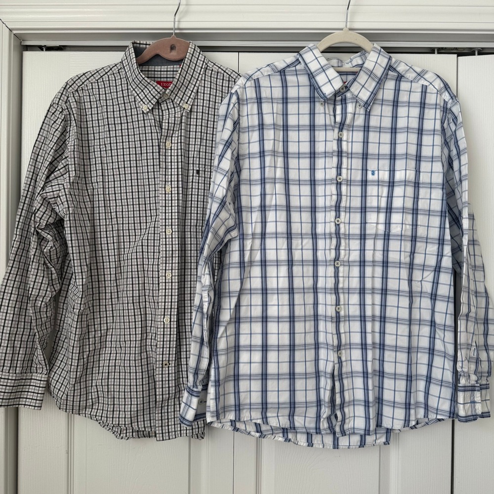 2‎ IZOD Mens Long Sleeve Button Down Shirts Plaid Large